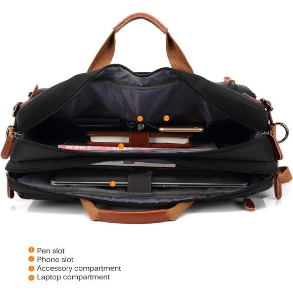 Men's Black Convertible Backpack fits 17.3 Inch Laptop - Picture 6 of 12